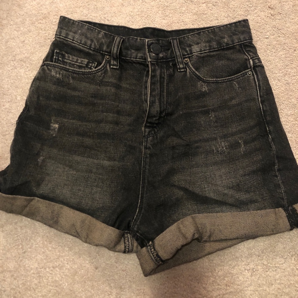 Black acid wash mom shorts
